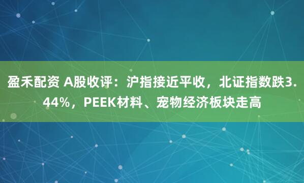 盈禾配资 A股收评：沪指接近平收，北证指数跌3.44%，PEEK材料、宠物经济板块走高